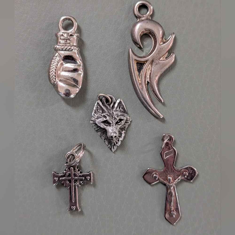 Silver Charm Set with Cross and Wolf